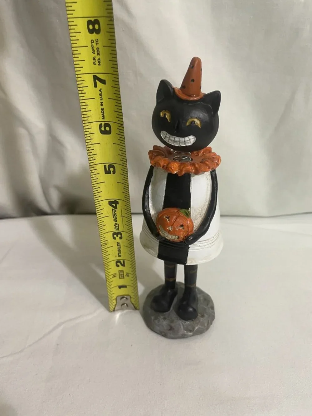 Vintage Halloween Black Cat Bobble Head Figurine Jack O Lantern 7.5